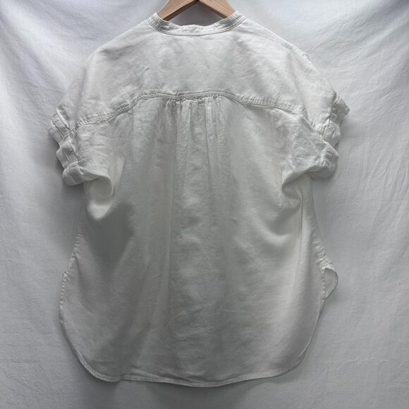 Uniqlo Linen Short Sleeve Button Up Blouse White GUC Women Size Small Hi Low Top - Picture 2 of 9